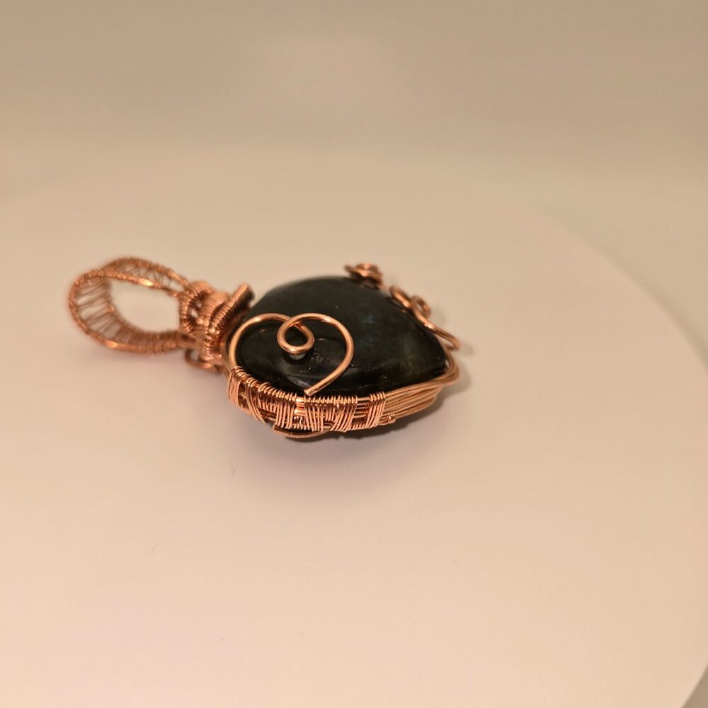 Copper Wire Wrapped Labradorite Heart Pendant - Picture 6 of 10